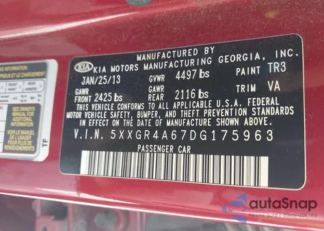 2013 Kia Optima Sx z USA, uszkodzony, nr VIN 5XXGR4A67DG175963